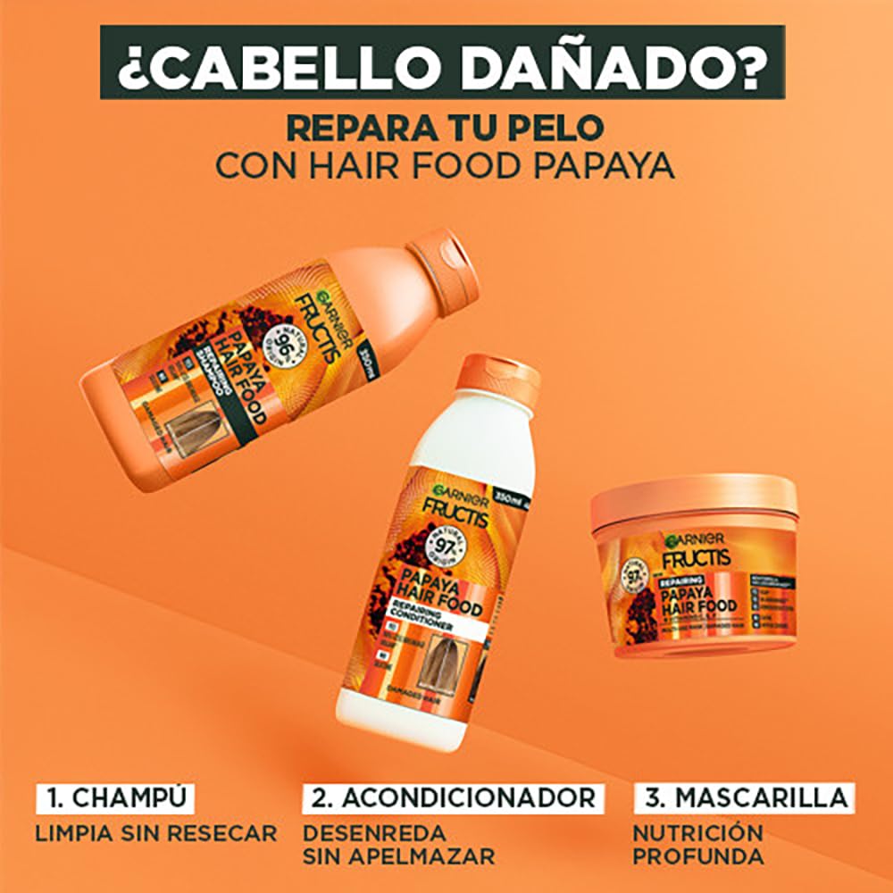 Garnier Fructis Hair Food Papaya Champú Acondicionador Mascarilla Reparación Cabello Dañado 350ml 400ml