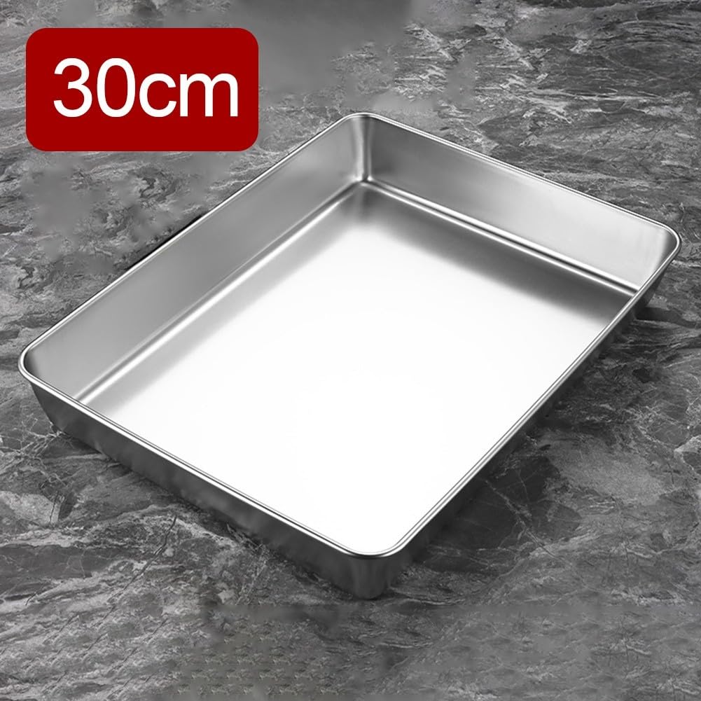 Produktbild von Rechteckiges Edelstahl-Tablett 30x25x5,5 Cm – Spülmaschinenfest, Glänzend, Vielseitig Für Küche, Camping & Mehr
