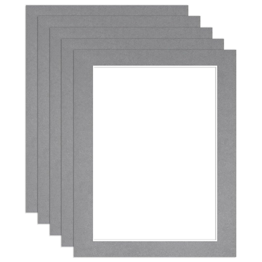 Procut Global 14x11" Mid Grey Picture Mounts to Fit A4 Aperture - Precision Cut Cardboard Photo Mount - Ideal for Frames, Prints, Artwork & Certificates - Sizes & Colours Available - 5 Pack — image 1