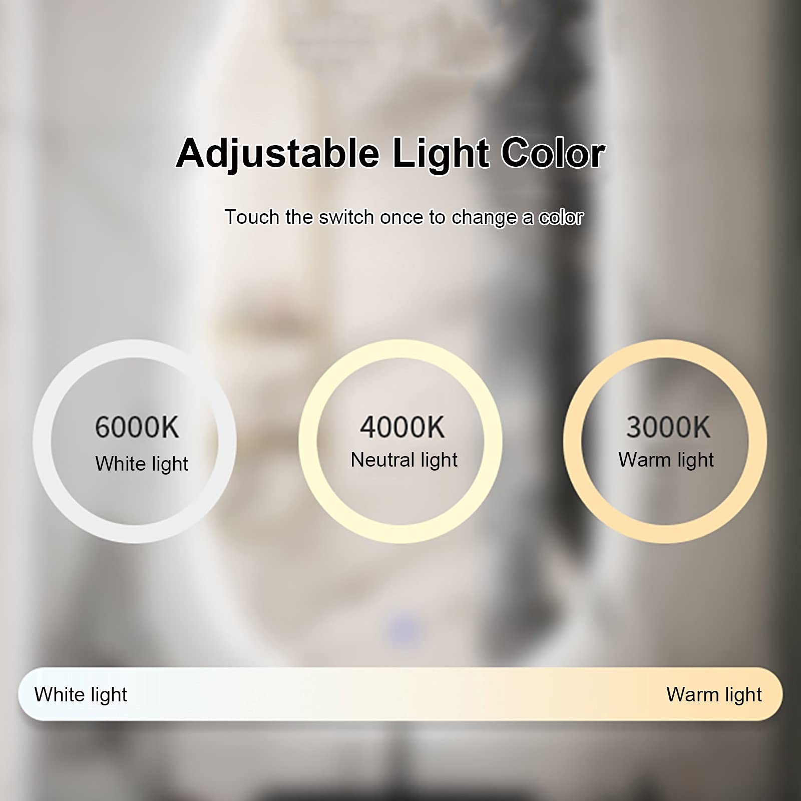 Specchio Espejo de baño ovalado con iluminación LED, 3 colores, para tocador de pared, espejo LED inteligente para maquillaje, espejo ovalado con iluminación LED (tamaño: 600 x 900 mm/24 x 36 pul