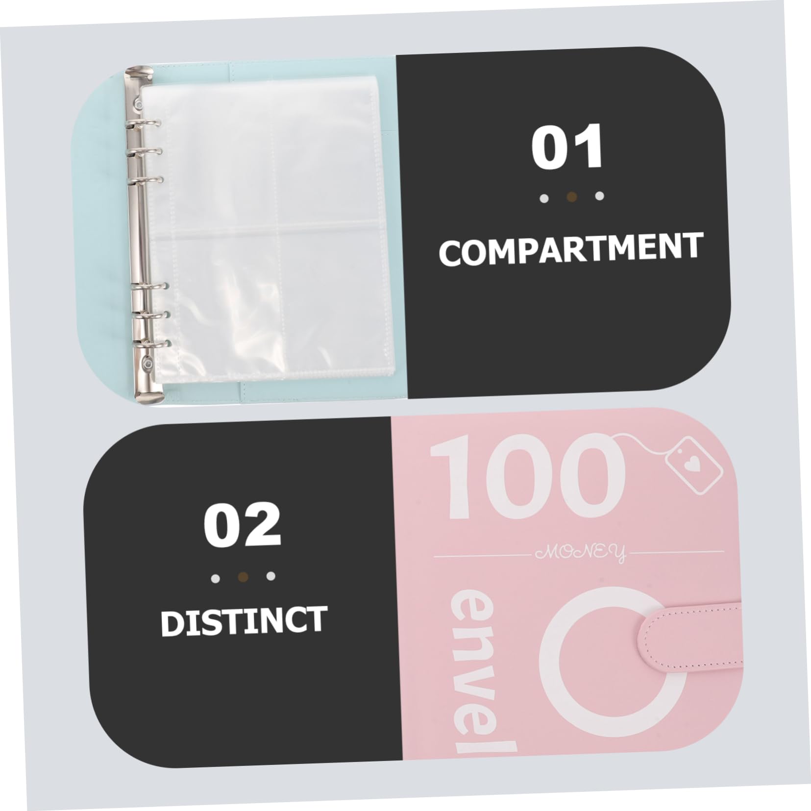 Raccoglitore per Gara Risparmio Denaro Coppie, 4 Set con Buste | Design Pu con Parti in Plastico e Metallo, Buste Trasparenti Incluse, per Gestione Challenge e Note Giornaliere