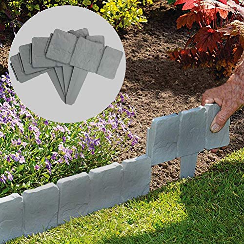 Yissma Gray Stone Effect Lawn Edges | Plant border | Hammer In Cobblestone Garden Border Border plastic | 20 piece