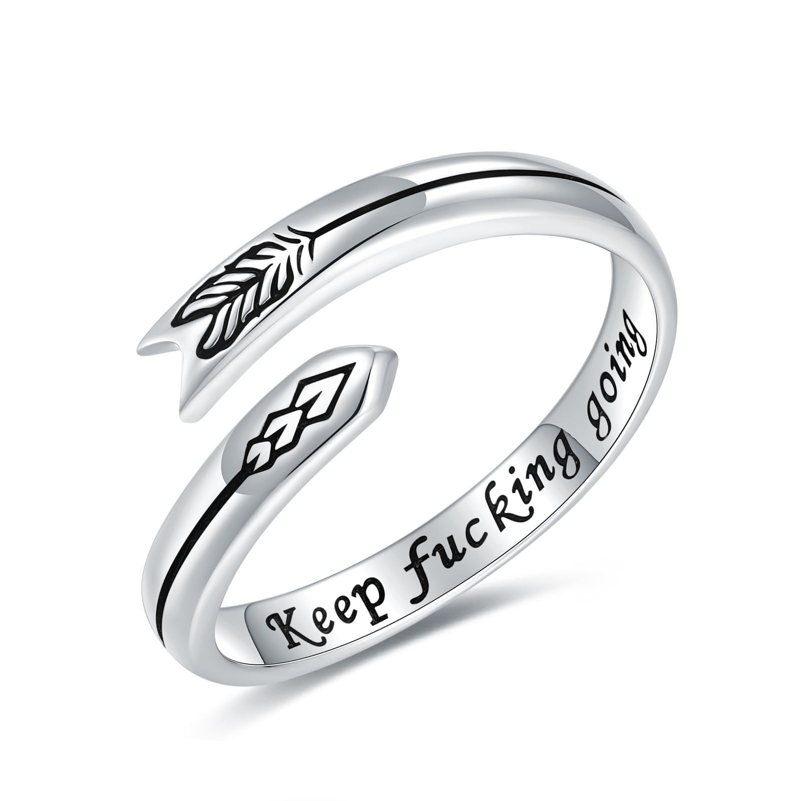 925-Sterling-Silver Adustable Arrow Inspirational Ring - Sunflower/Semicolon/Keep Going/I Am Enough Rings Encouragement Jewelry Gifts for Girls Women