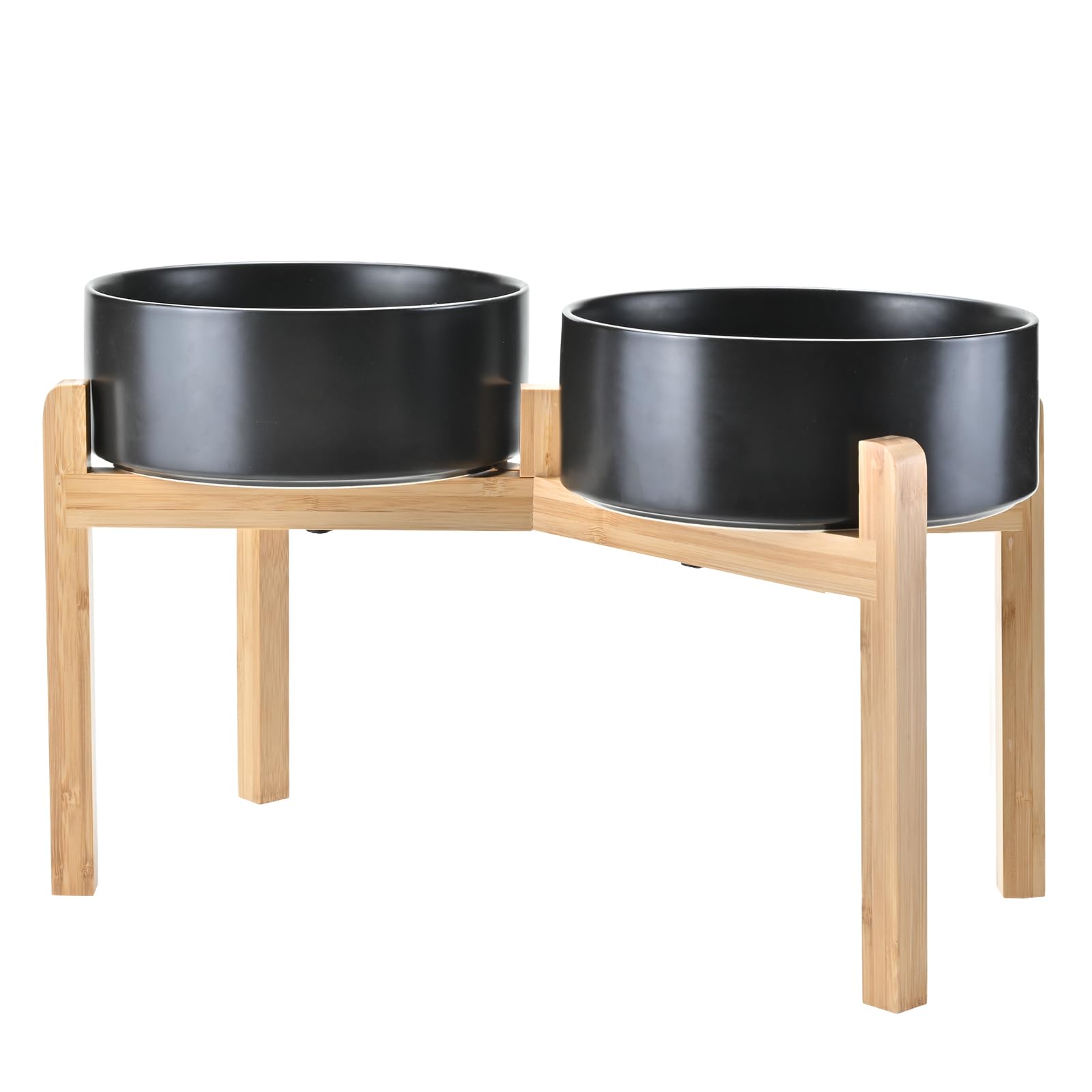 SPUNKYJUNKY Elevated Dog Bowls Ceramic, 8.3'' Dogs Food Water Bowls Raised with Non-Slip Bamboo Stand for Large Sized Breed Microwave Dishwasher Safe - 60 OZ,Black — image 1
