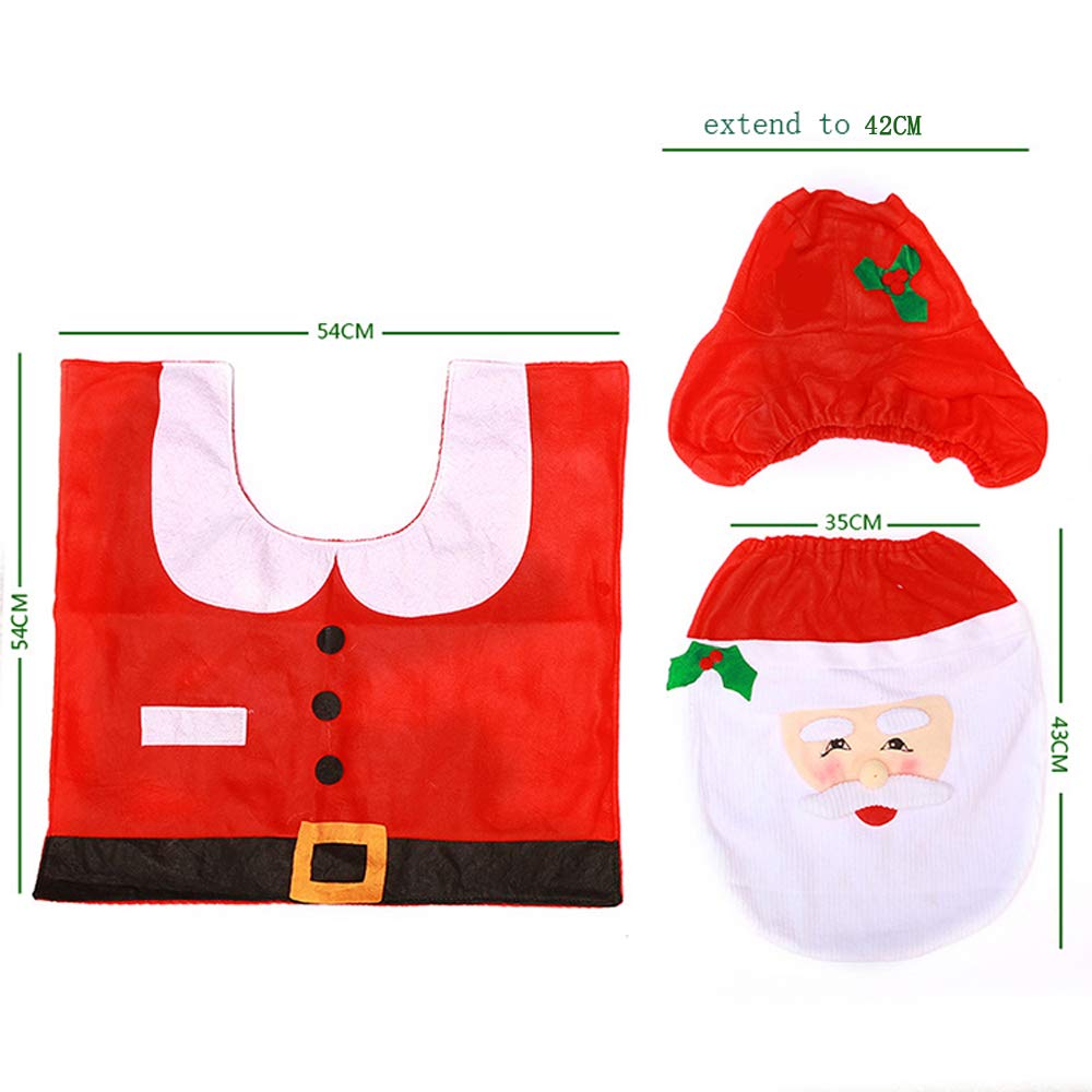 Christmas Toilet Seat Cover Decorations,Xmas Santa Claus,Elf,Elk Bathroom Decor Includes Toilet Seat Cover, Rugs, Tank Cover with Toilet Paper Box Cover (Santa claus/1set) - Image 2