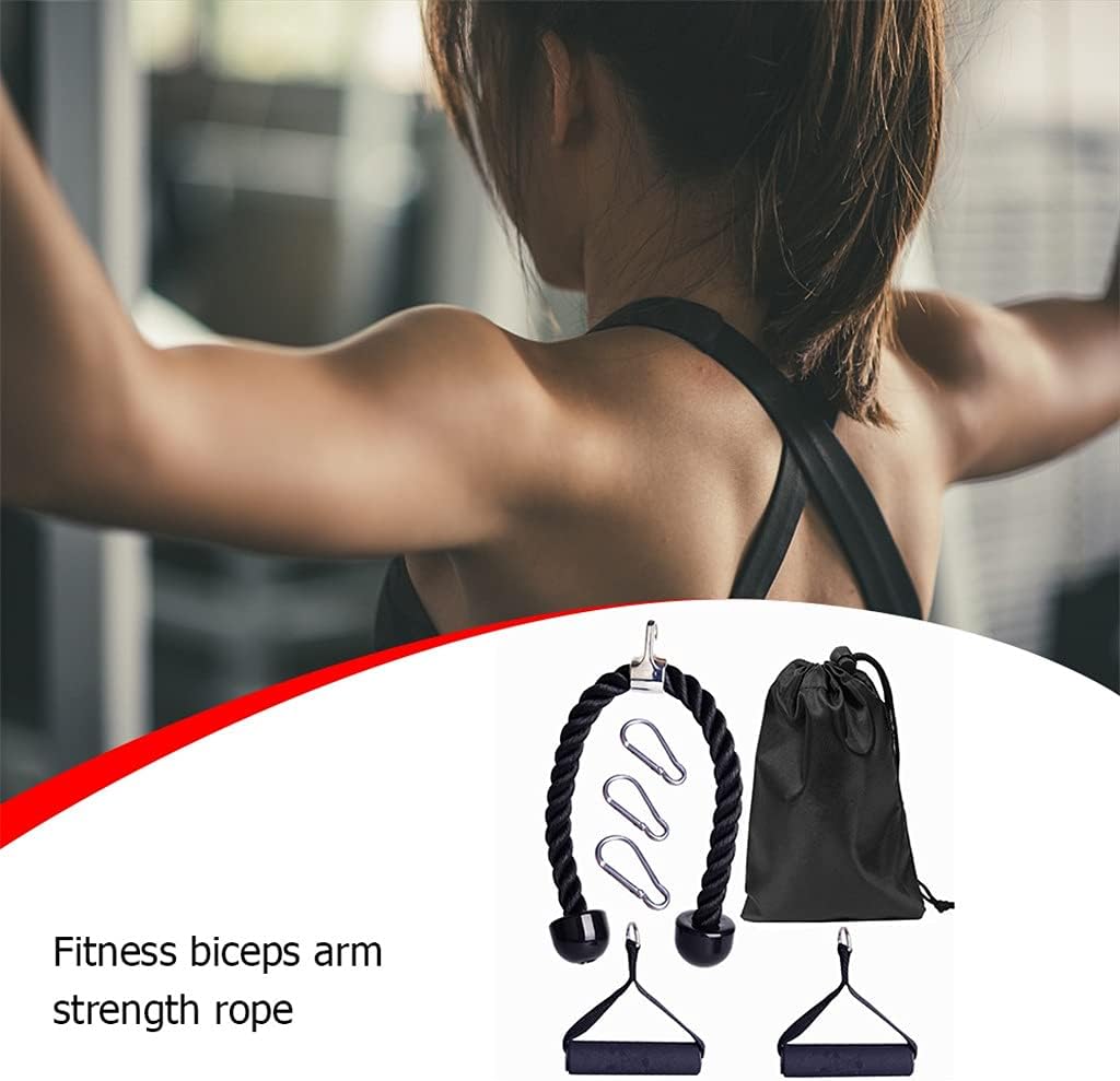 7 PCS Tricep Rope Pull Down Set 2 Exercise Handles 3 Carabiner Clips Cable Attachment for Gym Accessories
