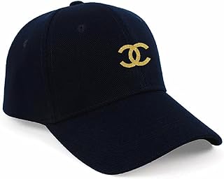 كاب اسود للرجال والنساء مع حماية من الشمس. قبعة رياضية باشكال مميزة ولوجو ذهبي