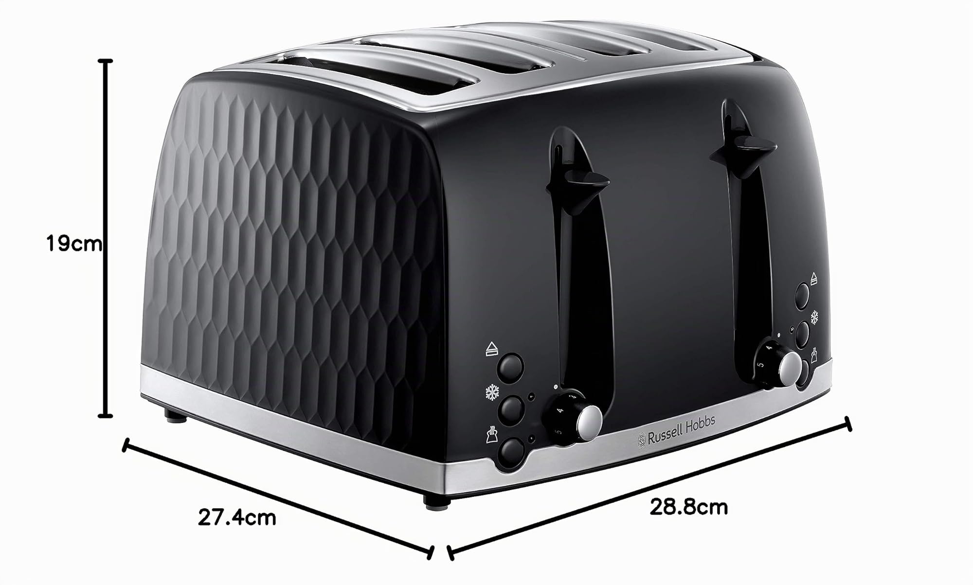 Russell Hobbs 26071 26071 - Tostadora de pan de abeja contemporánea con ranuras extra grandes y función de elevación alta, color negro