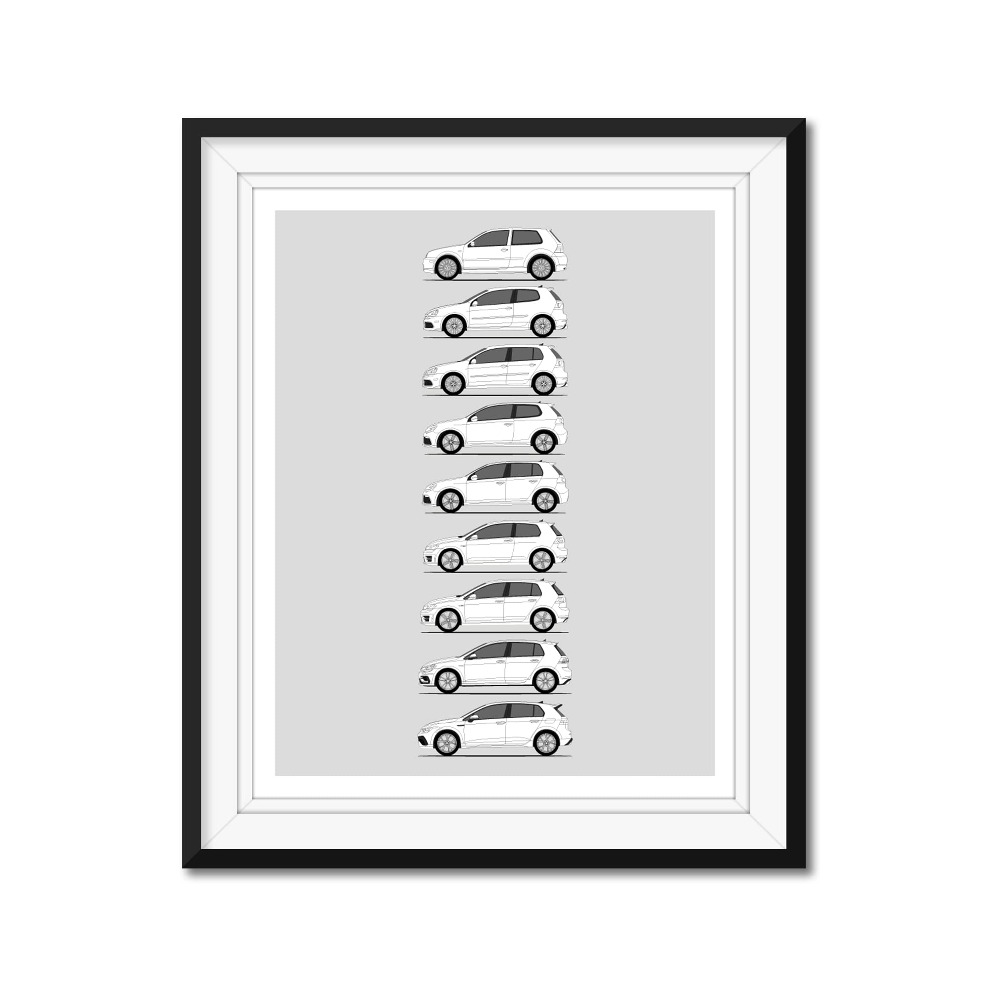 Custom Car Posters Handmade Poster compatible with History of Volkswagen Golf R Print Wall Art Decor of VW Golf R R32 Generations History Evolution - A2 (42 x 59.4 cm) (Unframed) Lustre Print