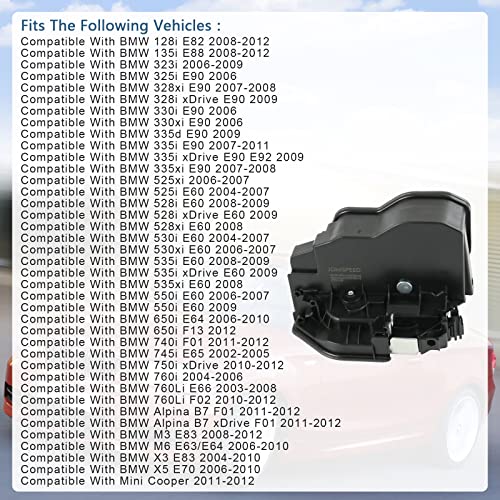 Image of Power Door Lock Actuator Motor Latch Rear Right Compatible with BMW 128i 135i 323i 330i 530i 760i M3 M6 X3 X5 E60 E65 E70 E82 E88 E90 E92 Replaces# 51227202148 51227060296