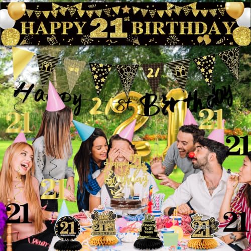 Image of 21st Birthday Decorations for Men, Black Gold 21st Party Decoration Kits