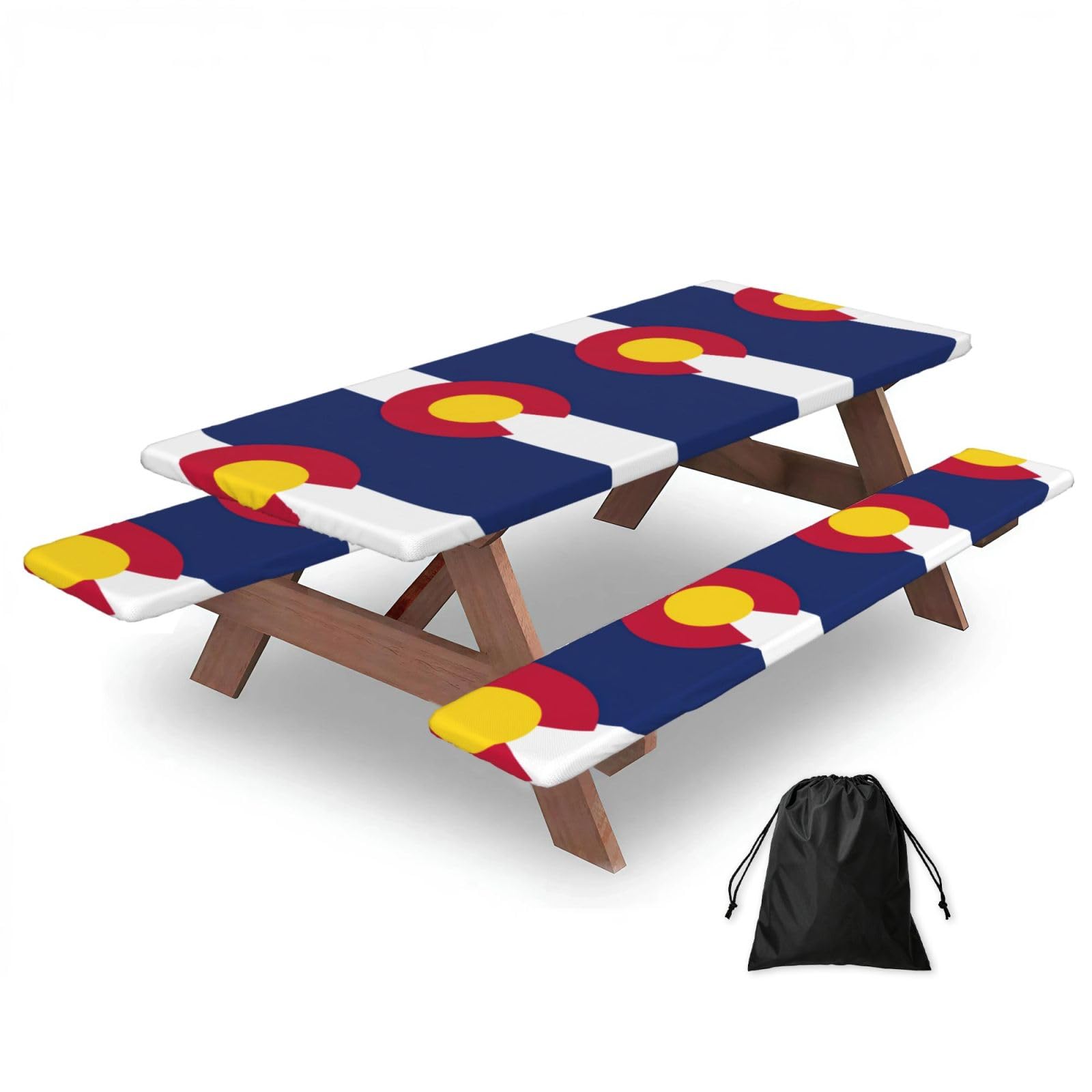 Zyjhyy Black Colorado Flag Print 3 Pack Wipeable Picnic Bench Cover And Table Cover Lightweight Table Cloth For Camping Outdoor
