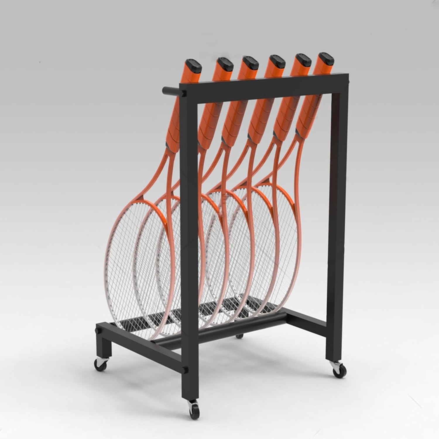 Basketball Ball Storage Rack Badminton Racket Display Storage Rack, Rolling Mobile Tennis Rackets Holder Cart on Wheels, Comemrcial Studio/Retail Stores/Garage/Fitness Room/Gym Organizer ()