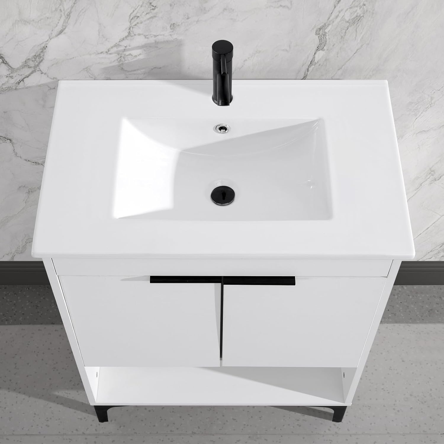 30 in. W x 18.3 in. D Bathroom Undermount Ceramic Sink Top W/One Hole, Drop in Bathroom Vessel Sink Rectangle, Without Matte Black Faucet & Pop up-Drain, for Bathrooms, White