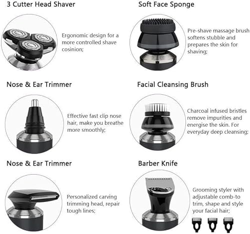 GeRRiT Electric Razor for Men, 6 in 1 Men Grooming Kit Wet Dry Electric Shaver Beard Nose Hair Trimmer Electric Razor Rechargeable Bald Head Shaving Machine - Image 2