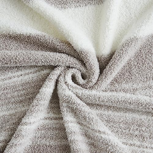 WRENGONGE Taupe Throw Blanket, 50x70 Soft Cozy Striped Throw Blankets for Couch, Sofa, Bed, Travel, Lightweight Fluffy Warm Plush Decorative Blankets for Women, Men Gift — view 5