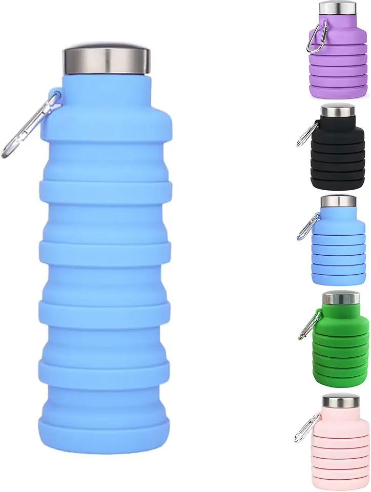 Garrafa Dobrável - Copo Retrátil de Silicone Ultra Compacto e Portátil, Ideal para Academia, Viagens, Trilhas e Uso Diário - Design Antiderrapante e Antivazamento (Azul)
