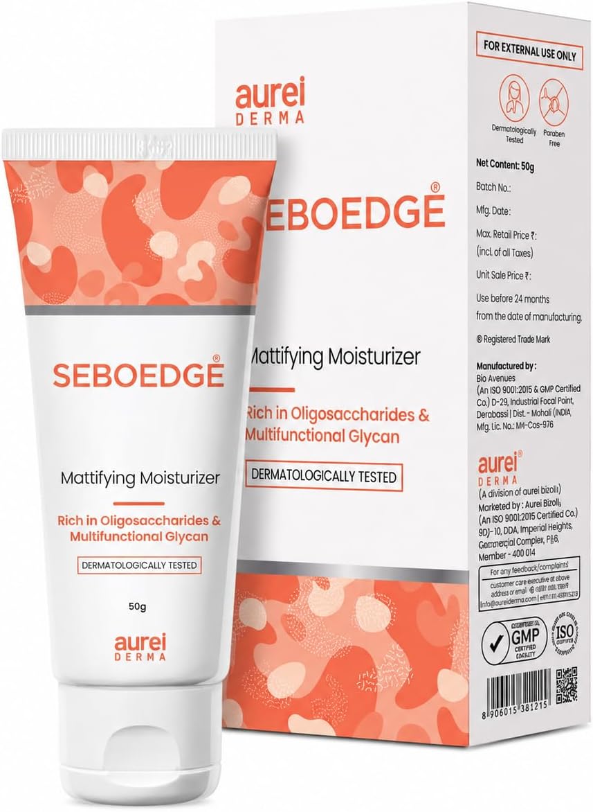 Seboedg Mattifying Moisturizer 50g for Oily & Acne Prone Skin | Oil-Free Daily Face Moisturizer | Lightweight Hydrating Cream | Rich in Oligosaccharides & Multifunctional Glycan | Dermatologically Tested
