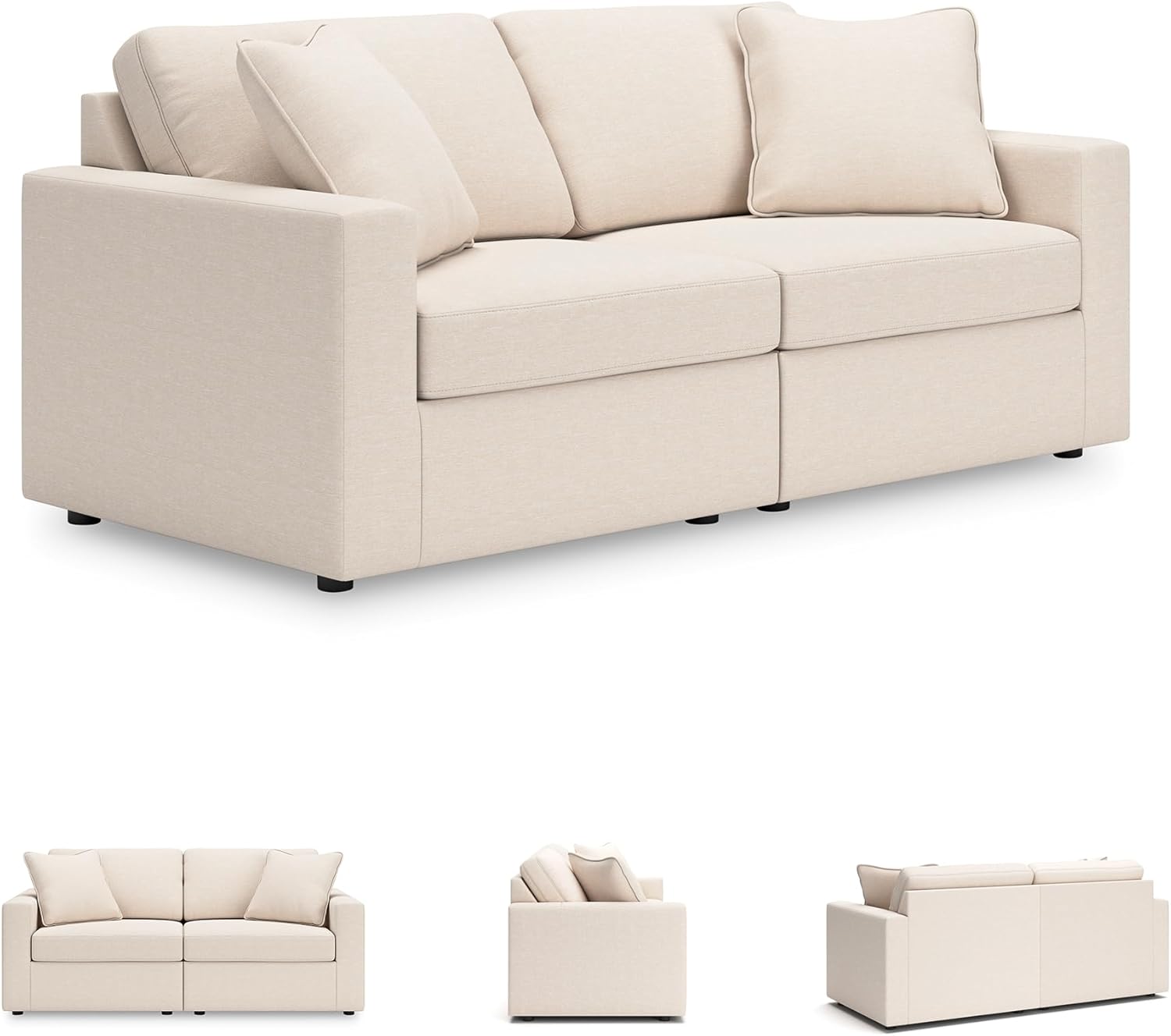 Signature Design by Ashley Modmax Coastal Modular Stain Resistant 2-Piece Loveseat with Removable Covers and 2 Accent Pillows, Beige
