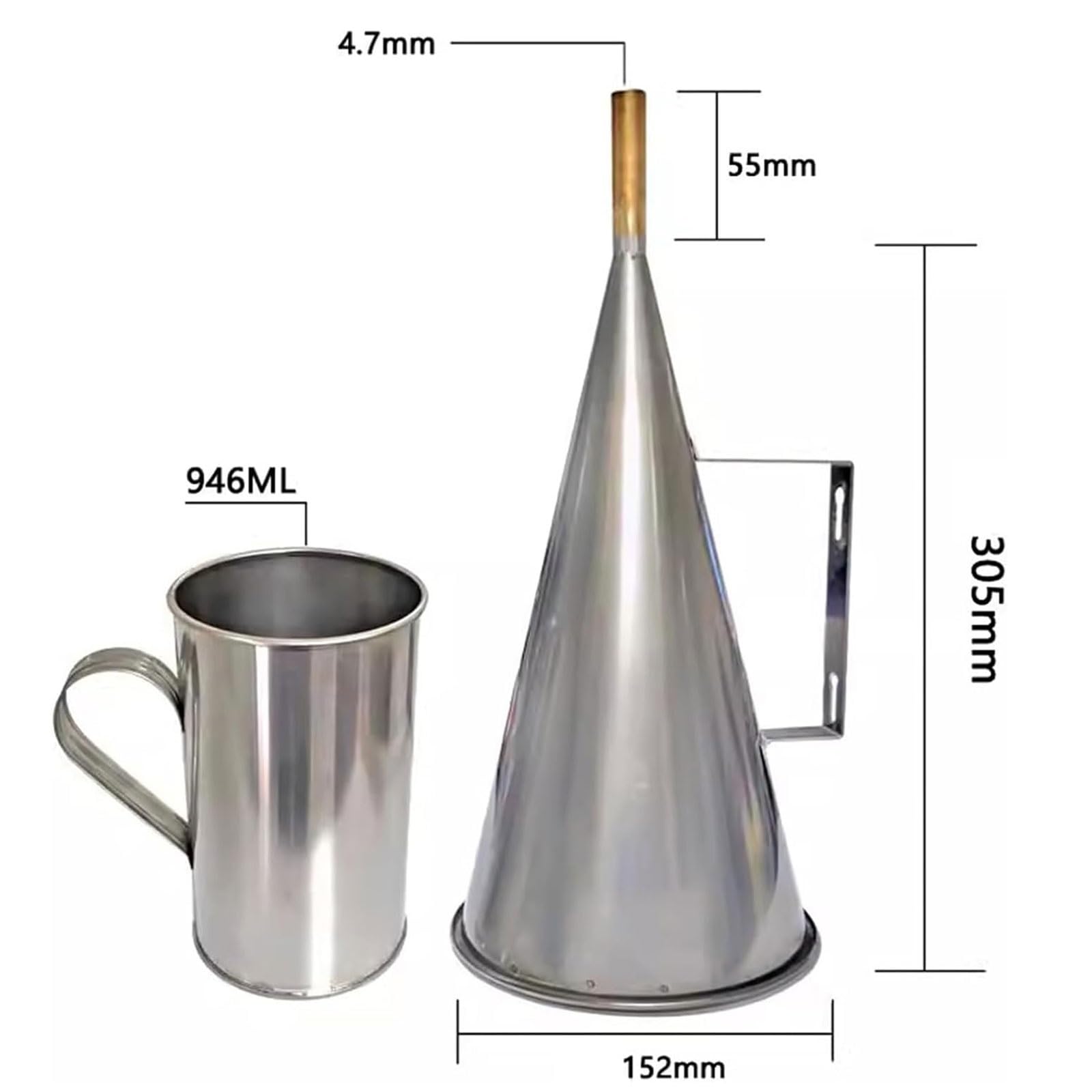 Viscómetro de embudo Marsh de 12", juego de detectores de prueba de acero inoxidable con vaso medidor de 946 ml, tamaño de malla de pantalla de 1,6 mm (malla 12), con vaso medidor de 946 ml