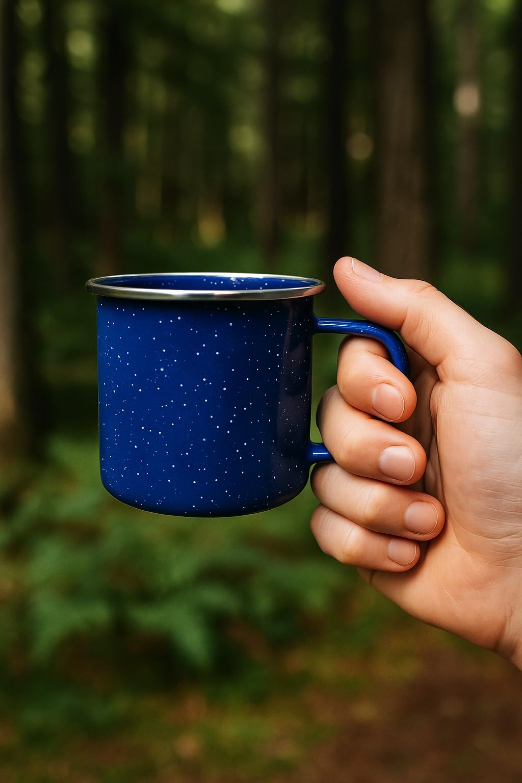 Tazza smaltata, da campeggio, infrangibile, blu classico, con pois, 300 ml