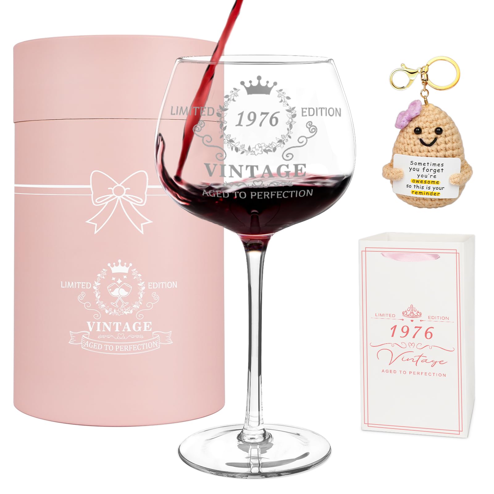 50. Geburtstag Geschenke für Frauen, Vintage 1976 Platin Druck Weinglas, 50. Geburtstag Dekorationen für Frauen, Glückliche 50 Jahre alte Geschenkideen für sie, Frau, Freunde