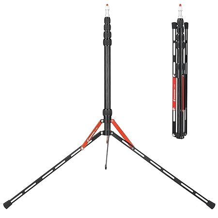 BESNFOTO Carbon Fiber Light Stand Tripod 220cm/ 7ft Lightest Photographic Stand Photo Studio Tripod for Softbox Umbrella Video Shooting Reflector 535 Grams with Carrying Bag