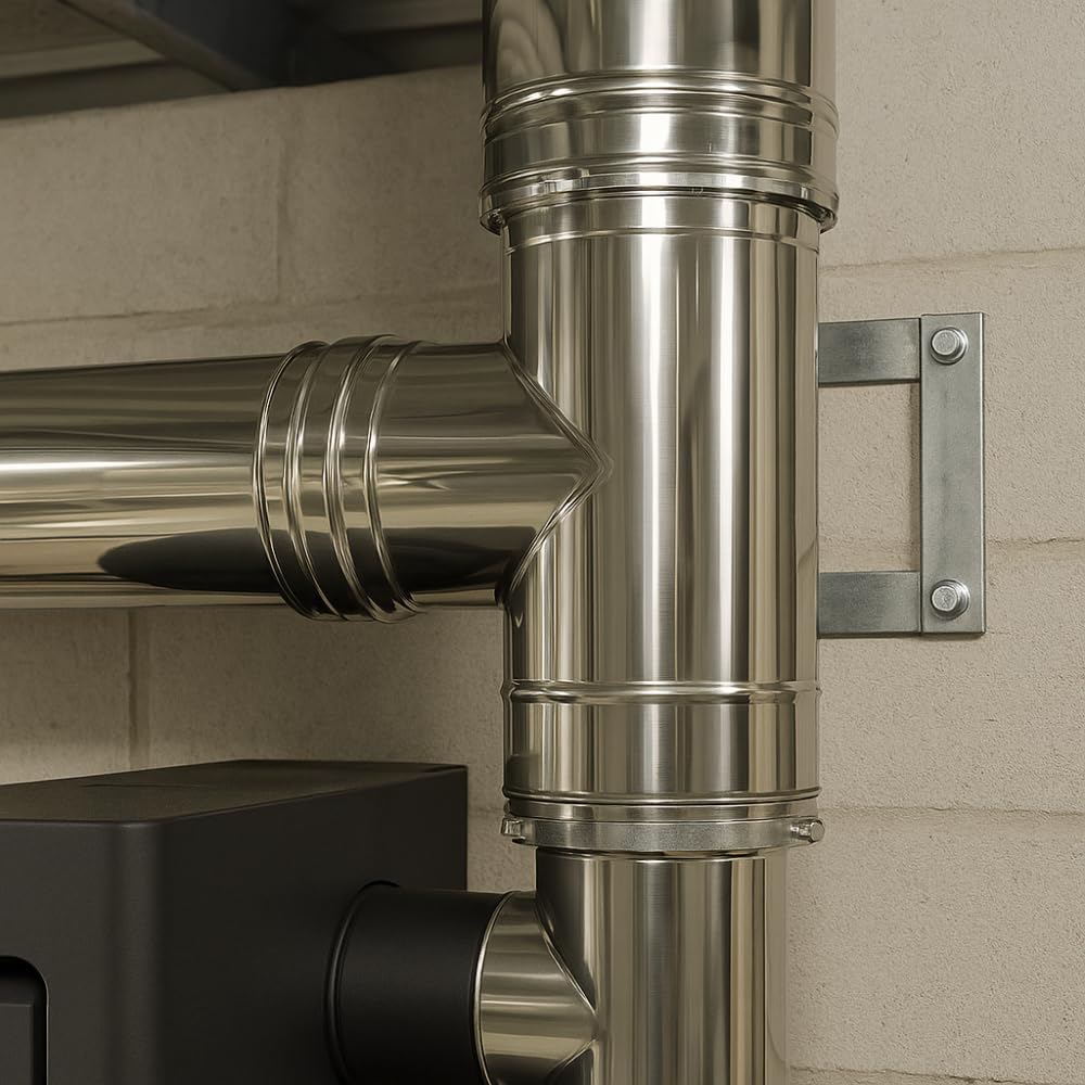 FORTUNATO Raccordo a T 90° Doppia Parete in Acciaio Inox AISI 316, Isolamento Termico, Collegamento a 90° per Canna Fumaria, Efficienza Scarico Fumi (Ø 200/250 mm)