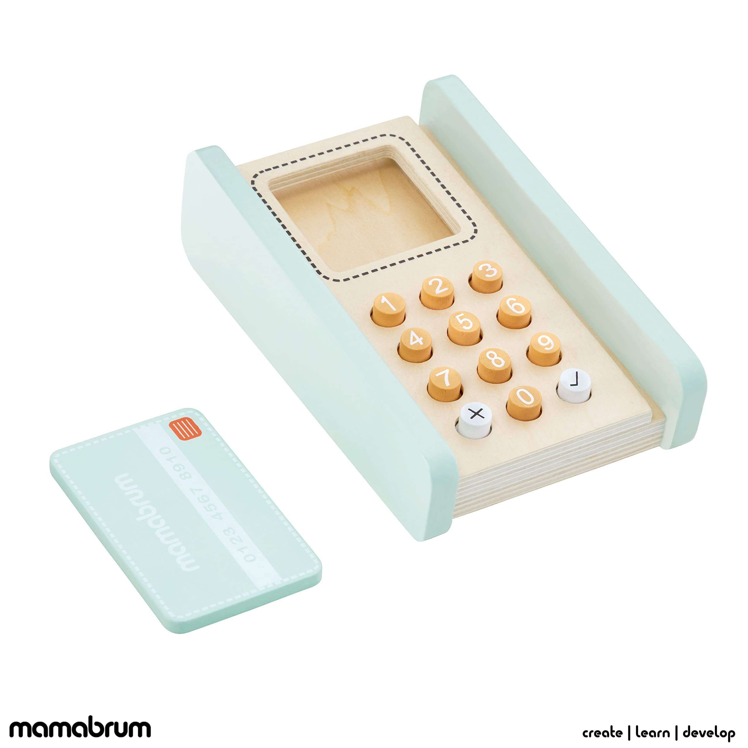 mamabrum Bancarella in Legno per Bambini 2 in 1 – Negozio e Teatro con Bilancia, Dissuasore, Frutta e Verdura, Accessori Inclusi, Gioco Educativo per Bambini