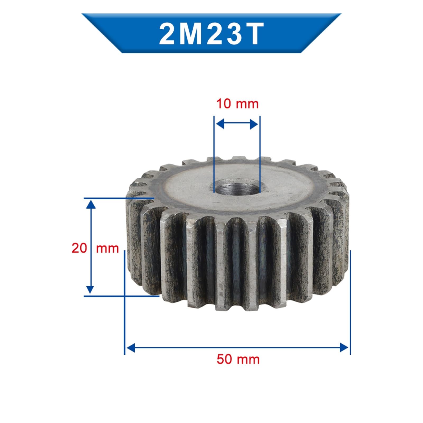 Bevel Gear Pinion Hardware Mechanical 1pcs Spur Gear 2M22/23/24/25T Rough Hole 10mm Motor Gear Carbon Steel Pinion Gear Thickness 20mm(2M23T)