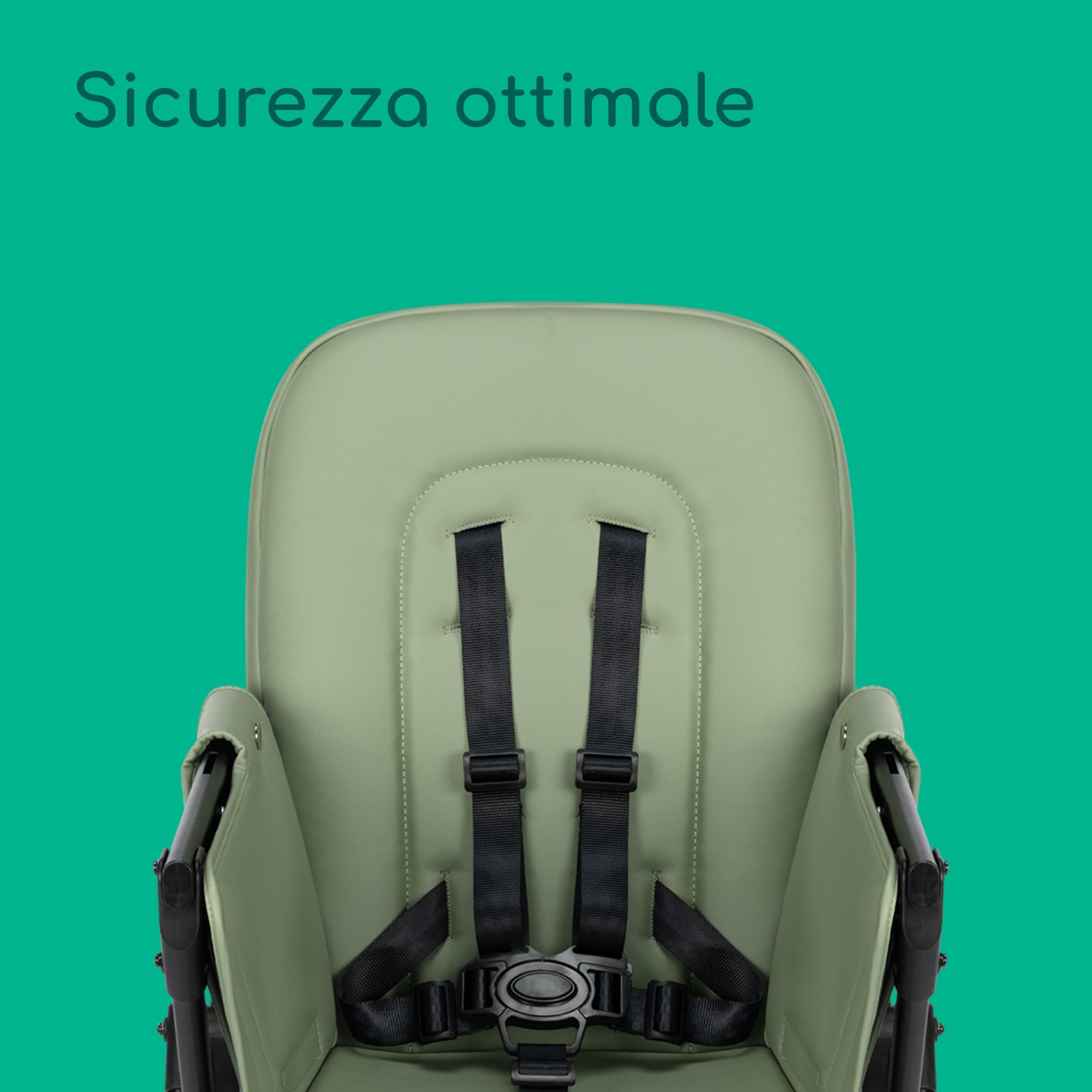 Bebeconfort Mallow, Seggiolone pappa 0 36 mesi, 0-15 kg, Seggiolone pieghevole ultracompatto, Leggero 5.6 kg, Chiusura facile e veloce con una mano, Facile da Pulire, Mineral Green