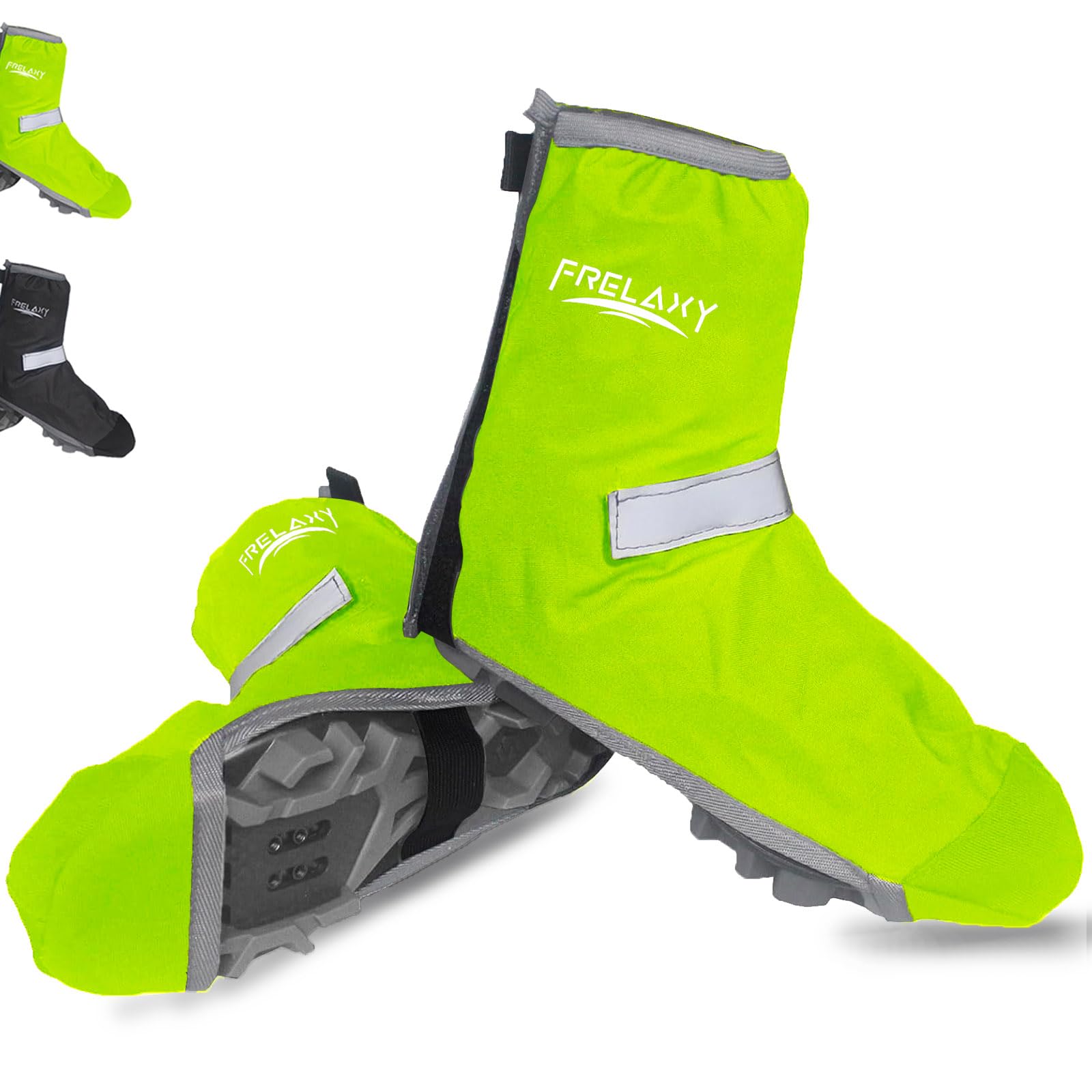 Frelaxy Regenschutz Schuhe Fahrrad mit Reflektorstreifen | wasserdicht Fahrrad Schuhüberzieher mit Verstärkte Spitze für 50% Mehr Haltbarkeit! Fahrradüberschuhe mit Klettverschluss(Neon Gelb, L)