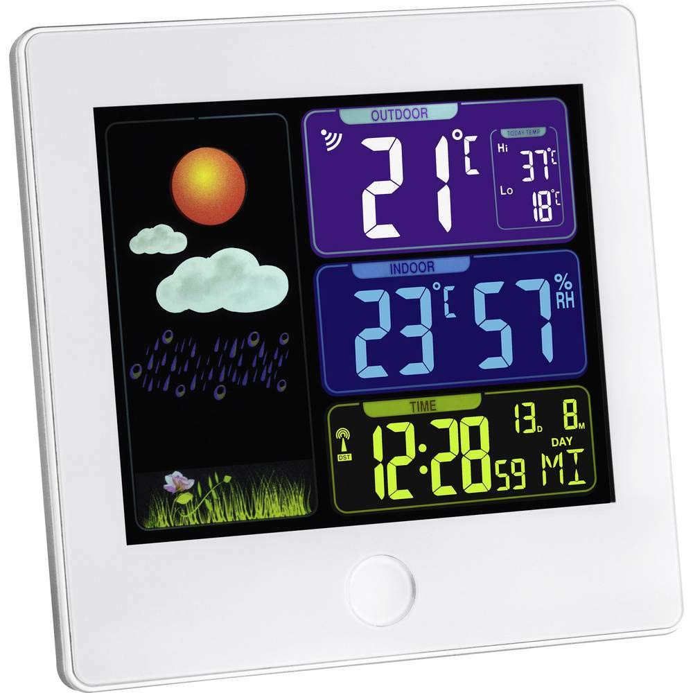 TFA Dostmann Stazione meteo radio SUN, 35.1133.02 Previsioni meteo con display a colori, per la climatizzazione interna, con sensore esterno, bianco