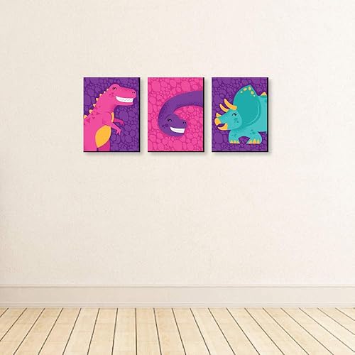 Miniatura 3 de Big Dot of Happiness Roar Dinosaur Girl  Dino Mite T-Rex Nursery Wall Art y decoración de habitación infantil  Ideas de regalo  7.5 x 9.8in  Juego