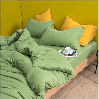 FXJ Soft 4-Piece Bed Sheet Set 100% Cotton Quilt/Duvet Cover Set 4 Pieces Luxury Soft Set with Fitted Sheets Solid Color Comforter Cover Sets Luxury Set (Green B Twin/Double)