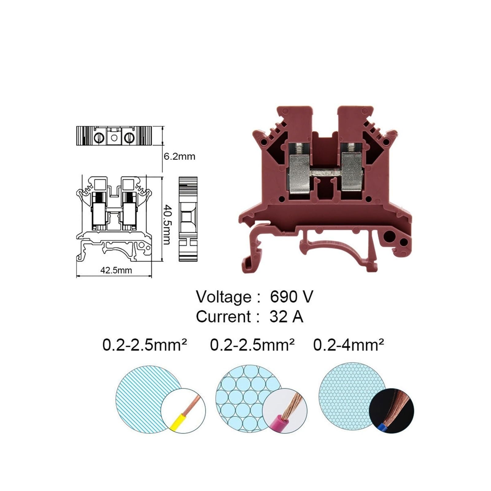 4PCS Terminale Connector1.5/2.5/3/5/10 Filo Elettrico Morsettiere A Vite Guida Ferroviaria Striscia di Distribuzione Dell'alimentazione Eletrico