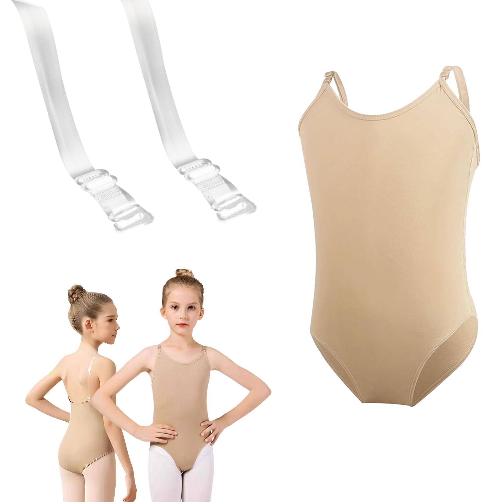 Nude Leotard for Girls, Ballet Leotards for Girls Gymnastics Leotards for Girls Nude Camisole Leotard Dancewear Dance Undergarment for Girls with Adjustable Strap&Clear Strap (Nude, 8-14 Years)