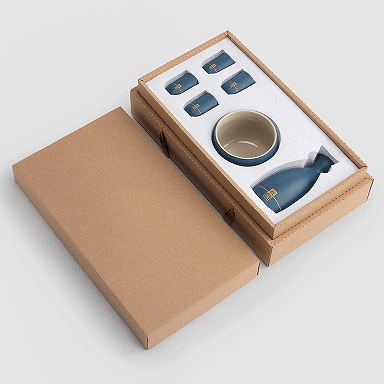 Juego de Sake conciso con Calentador, Kit de Bebida de Saki Caliente de cerámica Japonesa Tradicional de Porcelana, Incluye 1 Estufa 1 tazón de Calentamiento 1 Botella de Sake 4 Tazas y