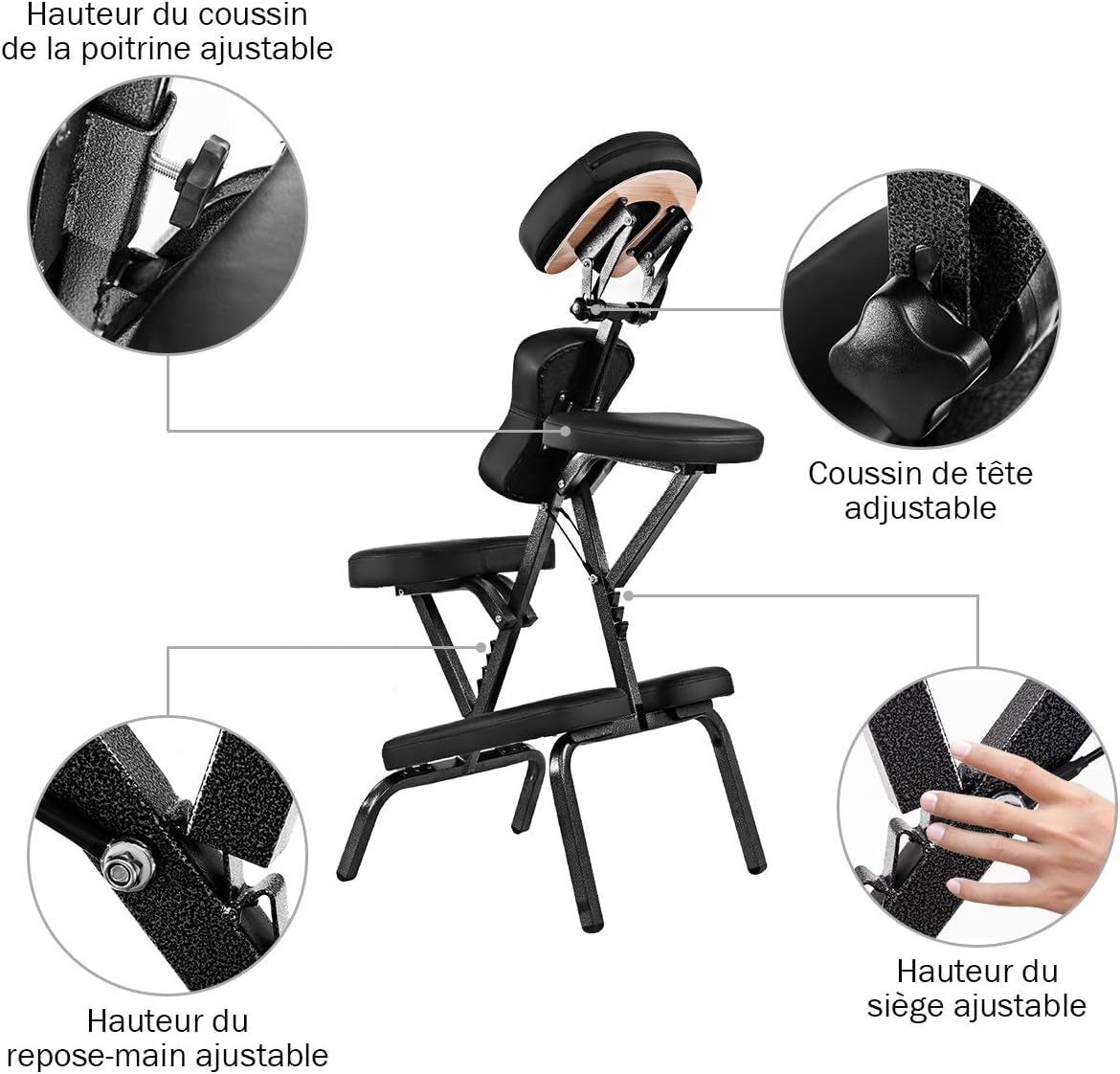 GOPLUS Sillón de Masaje Plegable con Altura Ajustable 110-120CM, Cojín con Esponja Elástica para un Buen Soporte, Diseño Ergonómico, Bolsa de Transporte, Gran Capacidad 150KG, Negro