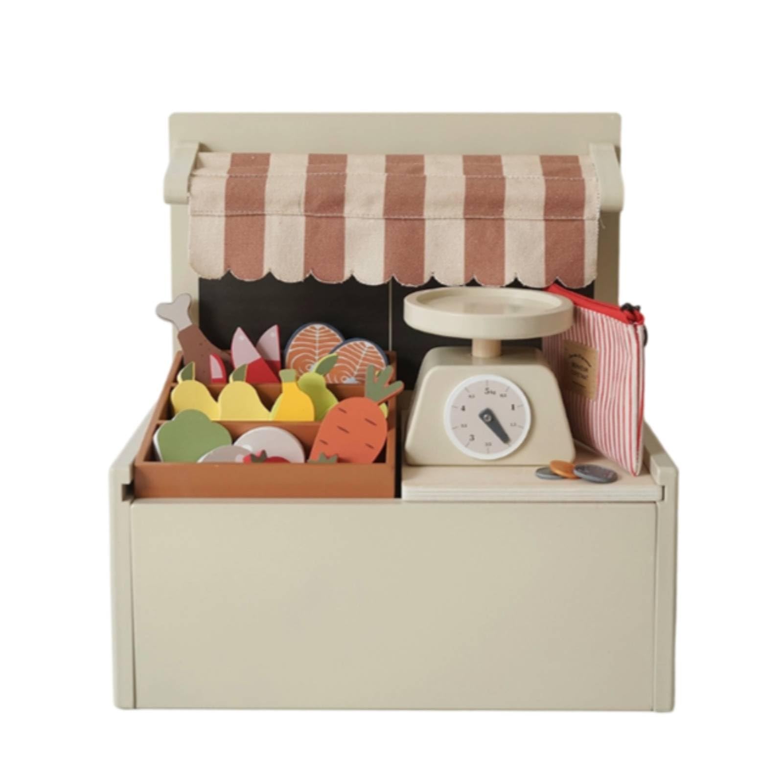 Qianly Holz-Marktstand Holzmaterial Kinder Marktstand Tafel Holz Kaufladen