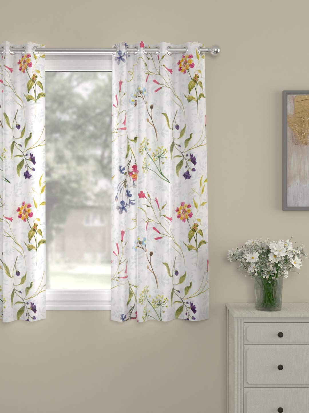 ROSARAHOME Polyester Floral Pack of 2 Sheer Long Door Grommet Curtains -9 Feet, Multicolor (B0725Z9NB6) Amazon Price History, Amazon Price Tracker