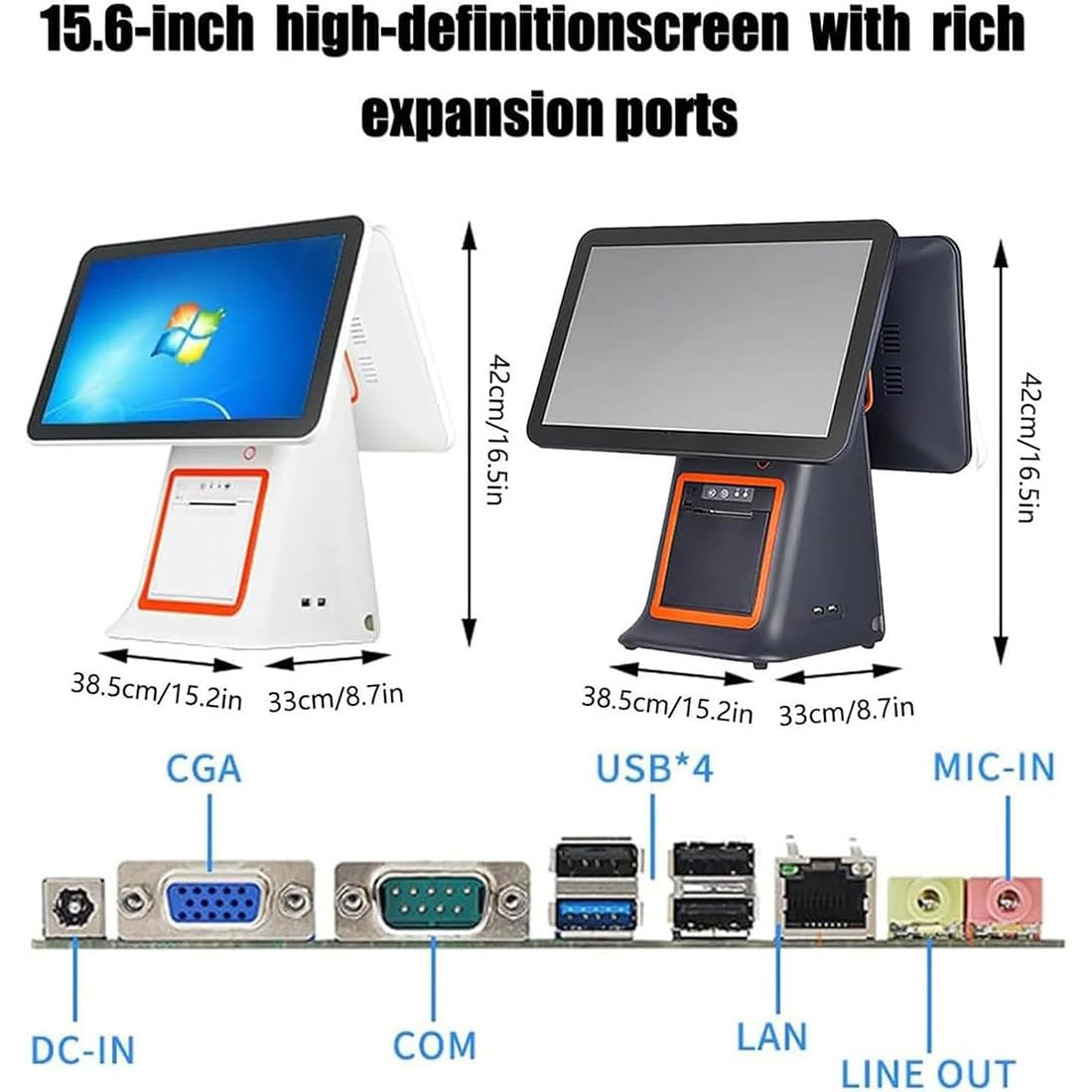 Caisse enregistreuse à écran Tactile, Caisse enregistreuse Intelligente Tout-en-Un, Double écran Tactile 15,6 Pouces, pour systèmes de Point De Vente au détail, Restaurant et Magasin White