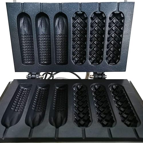 Miniatura 3 de Máquina eléctrica comercial para hacer gofres, 6 unidades, antiadherente, máquina crujiente de acero inoxidable, máquina para hacer salchichas para