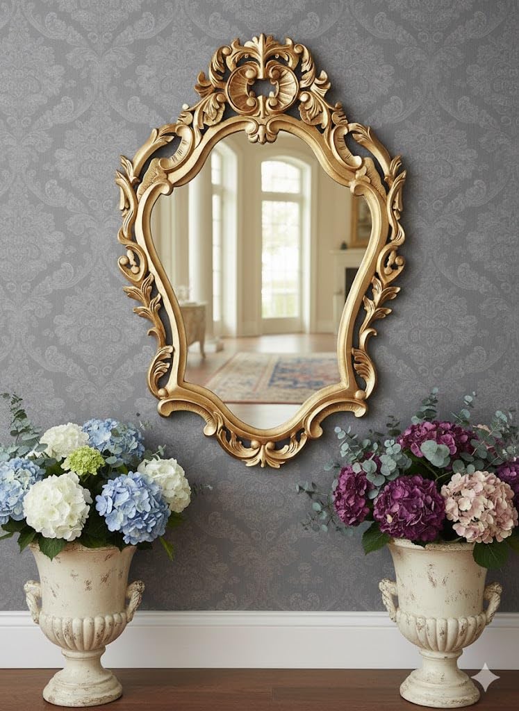 Royal Wood Wall Decor Mirror Frame Golden siz 30x20 inc''only Frame no Mirror-image-49