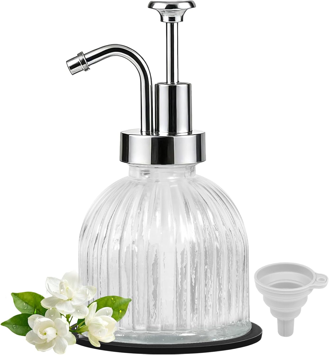 SheeChung 8oz Clear Glass Liquid Soap Dispenser, Silver Pump,Striped,1 Pack