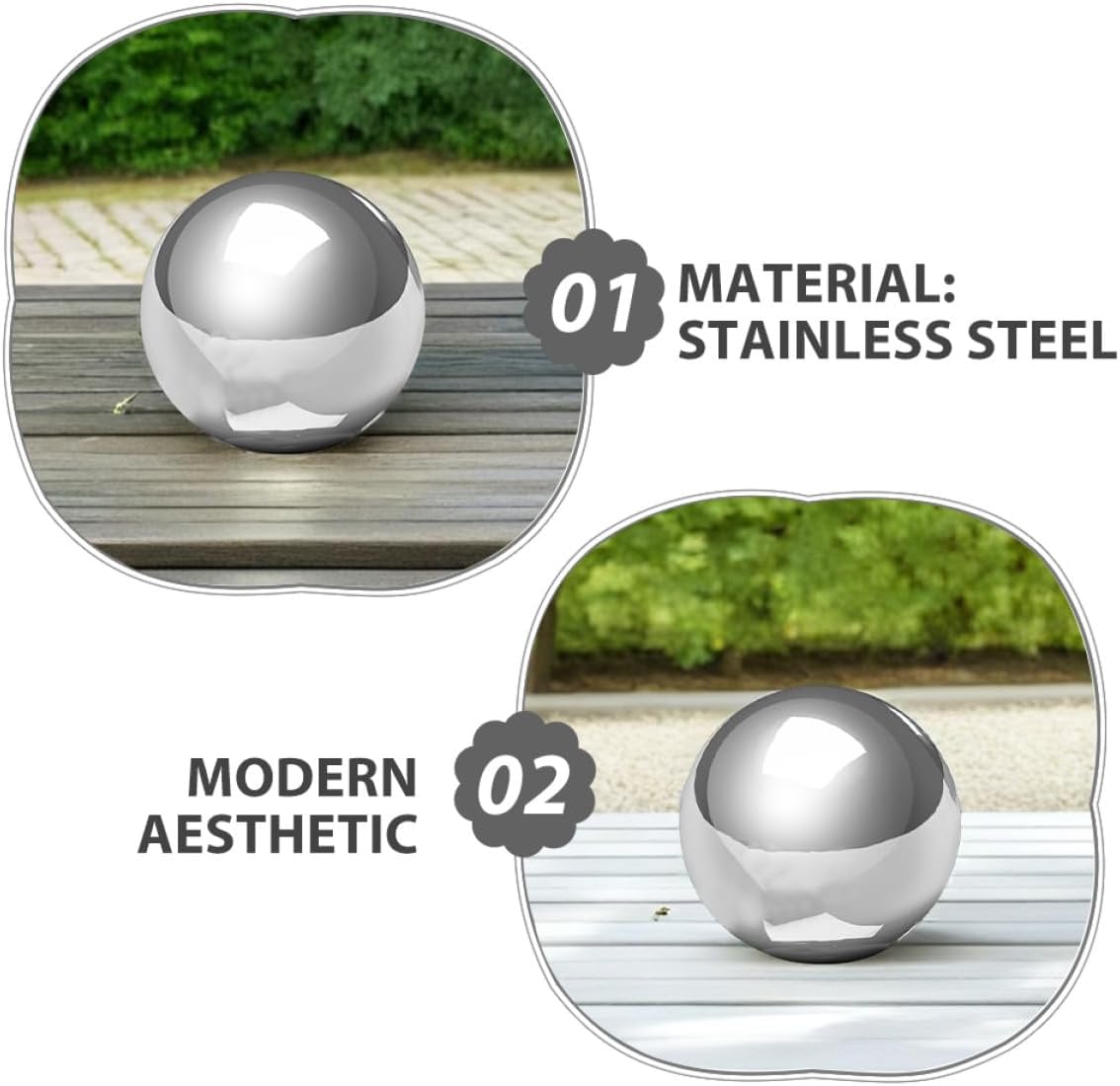 NUOBESTY 2pcs 304 Stainless Steel Reflective Gazing Balls for Garden Outdoor Décor, Hollow Polished Mirror Spheres 7.07 Inch Floating Patio Lawn Ornaments