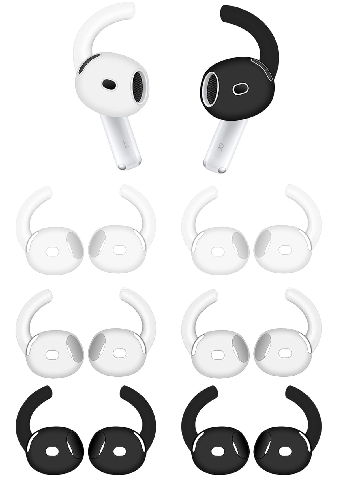 ALXCD Sport Earhook Compatible with AirPods 4, 6 Pairs Silicone Earbuds Hook Replacement Anti Slip Anti Lost Earbuds Cover Hooks, Compatible with AirPods 4 Black/White/Clear