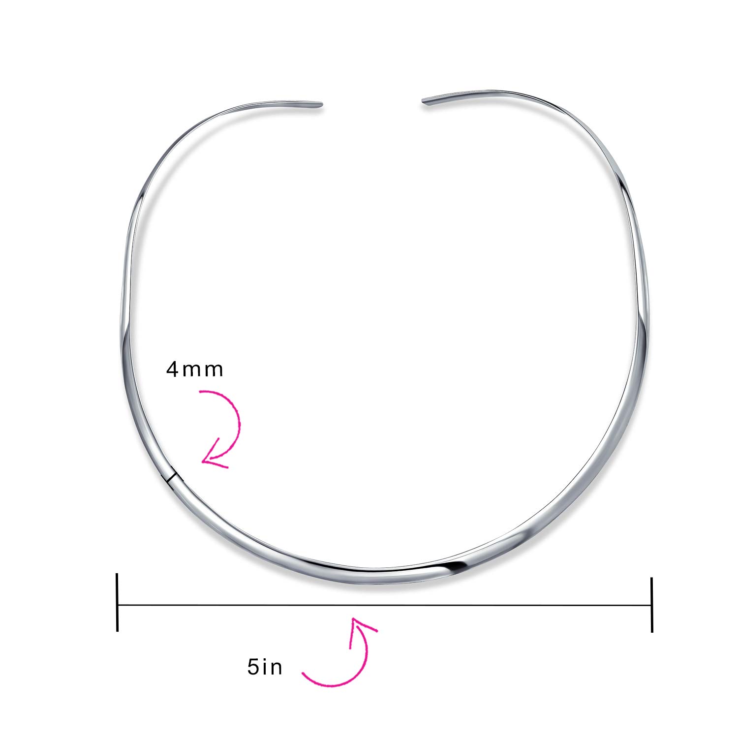 Bling Jewelry Basic Einfach Dünne Flat Halsreif Slider Offen Collar Contoured Statement Necklace For Freundin .925 Silver Sterling Add Pendant 3Mm