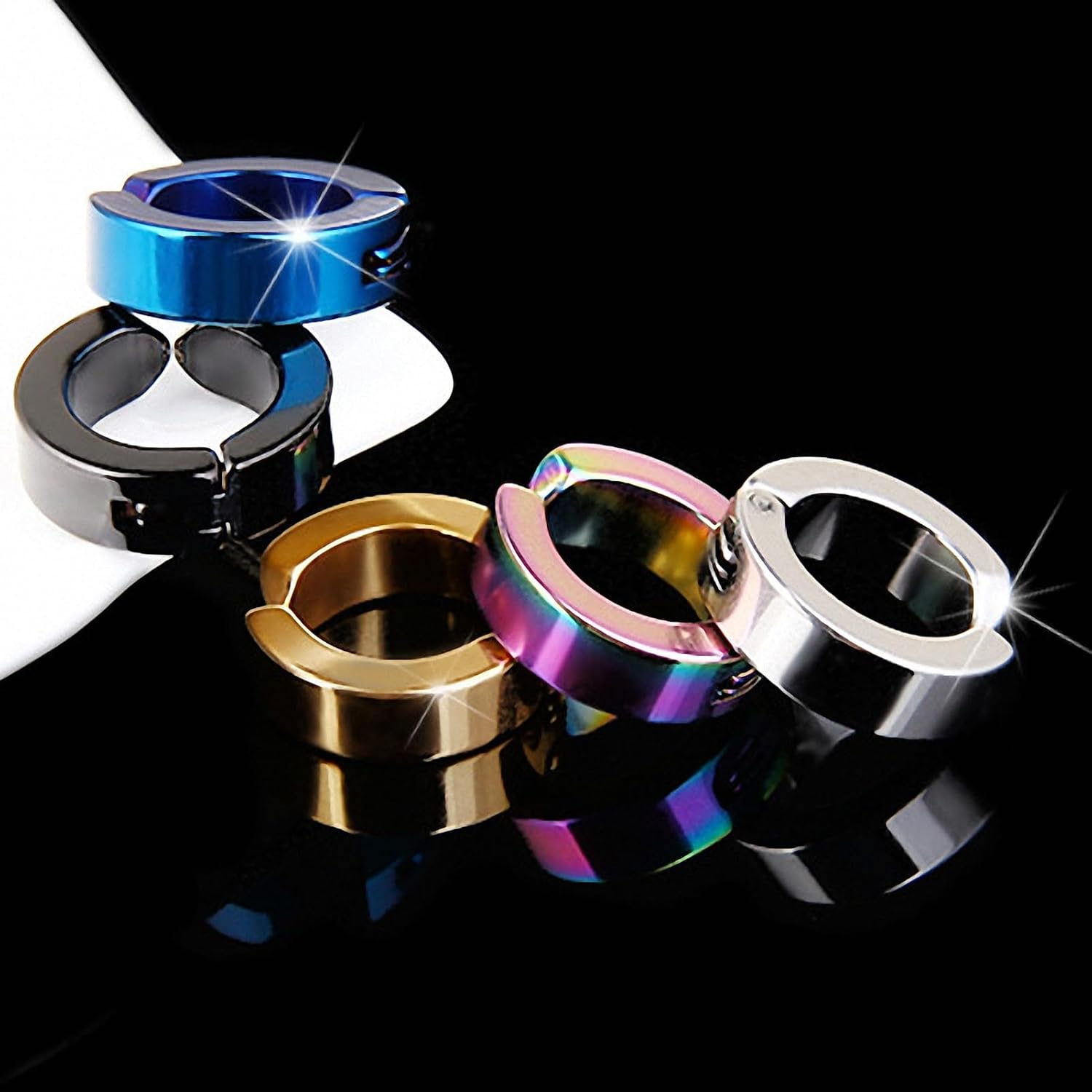 2 Pcs Unisex Ear Cuffs Non Piercing Clip-on Small Hoop Adjustable Earrings Non-Pierced Ear Clip Fake Ear Hoops Personality Punk Rock Style Round Titanium Steel No Pierced Ear Bone Clip Ear Buckle No Hole Earrings Without Piercing