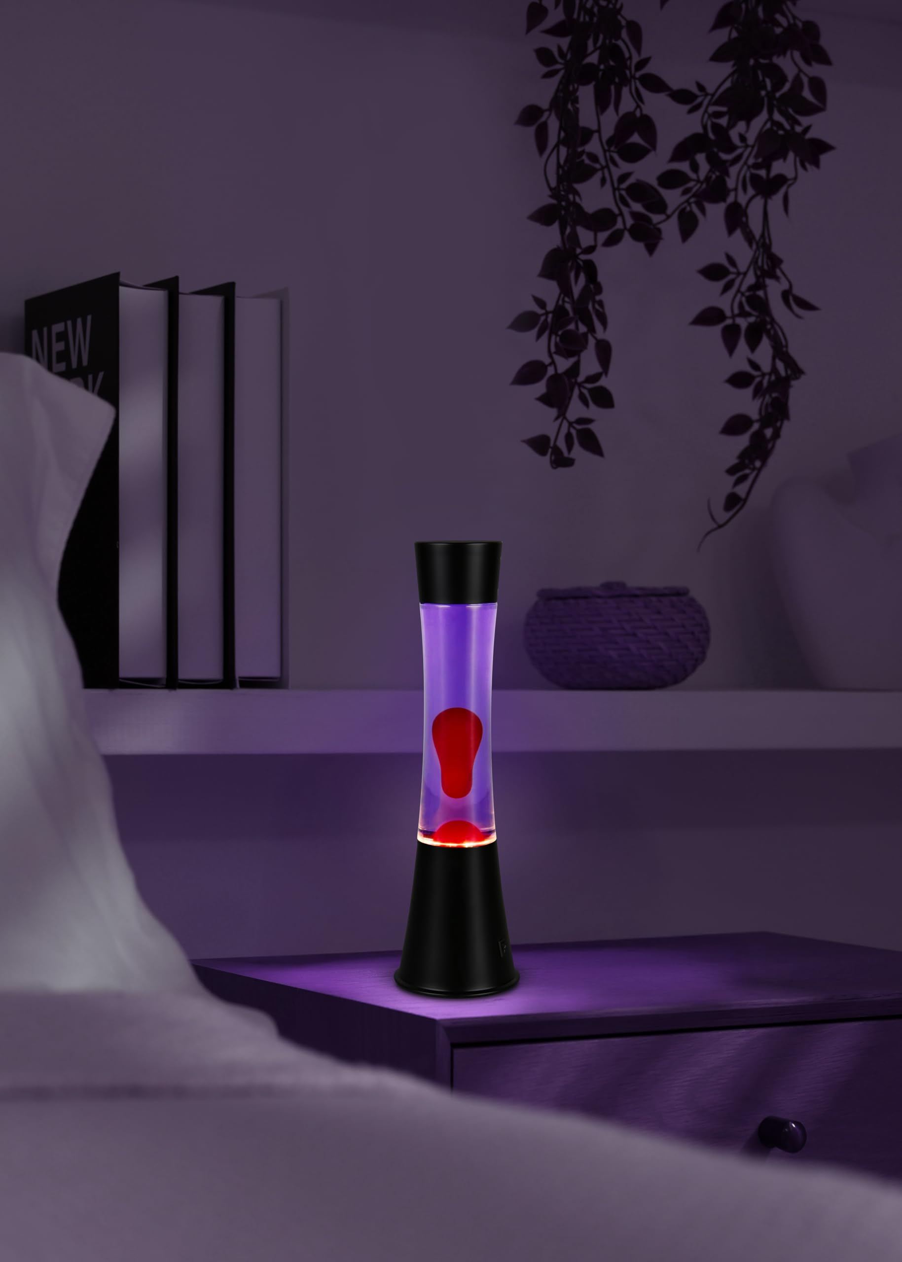 Reality Leuchten Lavalampe Etna R50559192, Metall Schwarz matt, Glas klar, Wachs rot, inkl. 21 Watt LED